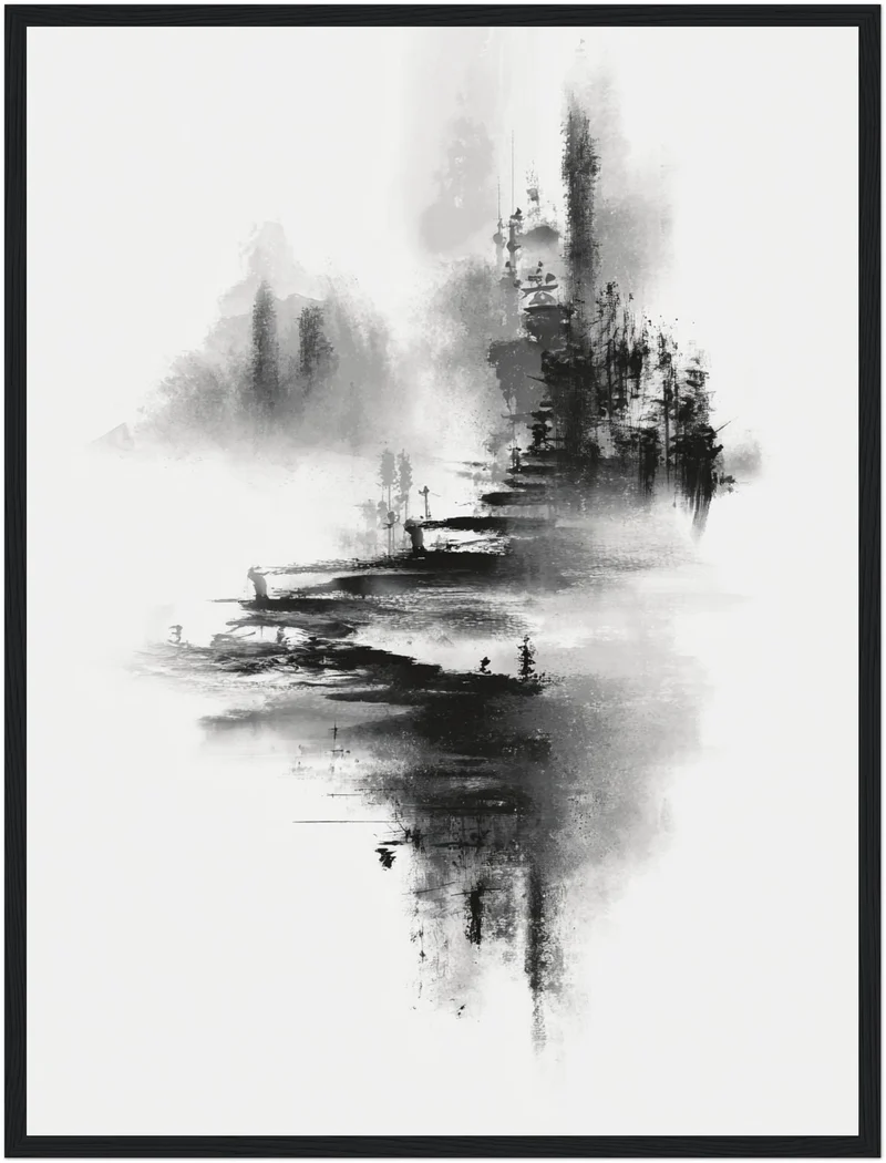 Bergdorf im Nebel Poster