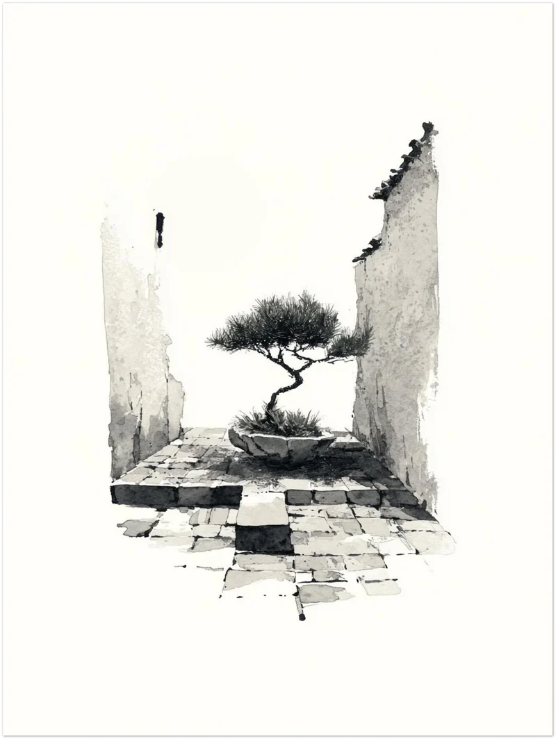 Bonsai in alter Mauer Leinwandbild