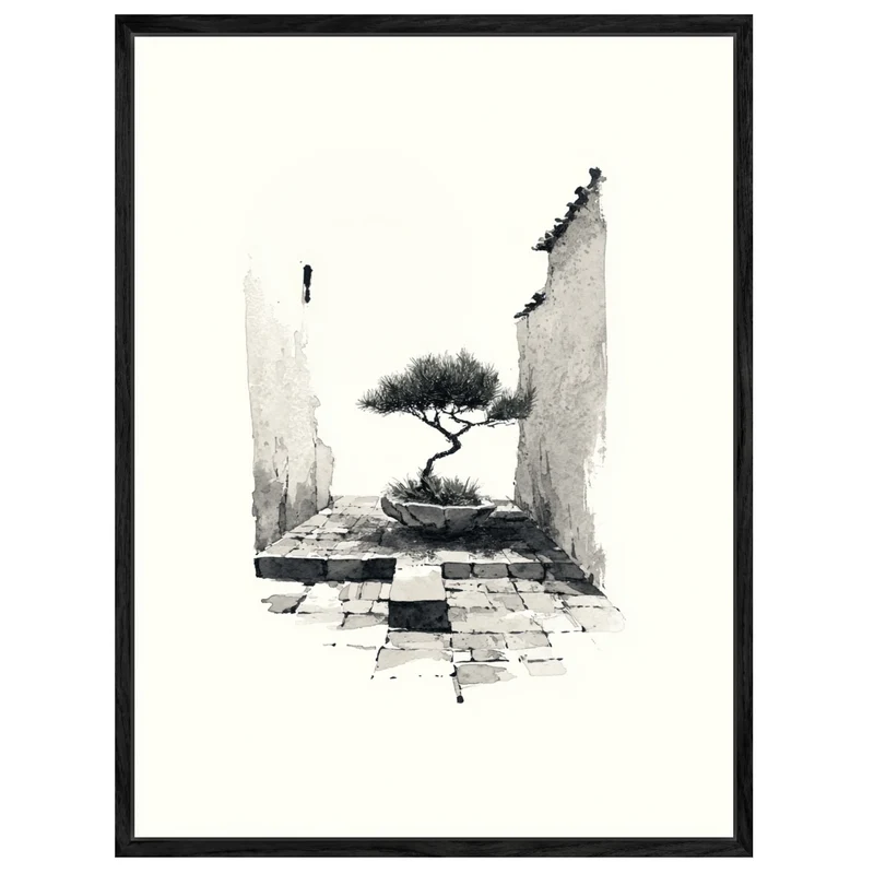 Bonsai in alter Mauer Leinwandbild