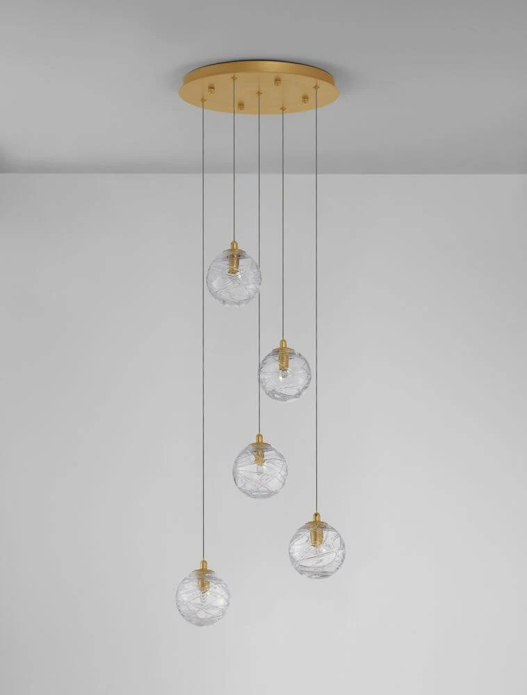Coen Pendelleuchte 5-flammig Ø 35cm Gold, Transparent