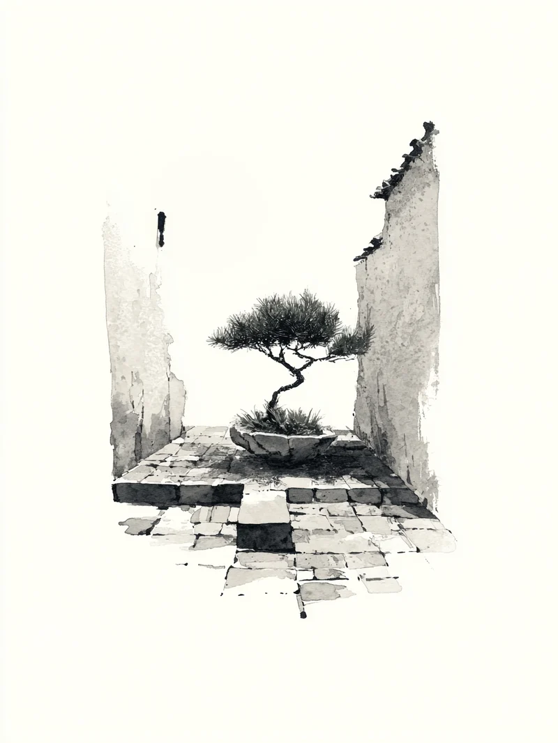 Bonsai in alter Mauer Poster