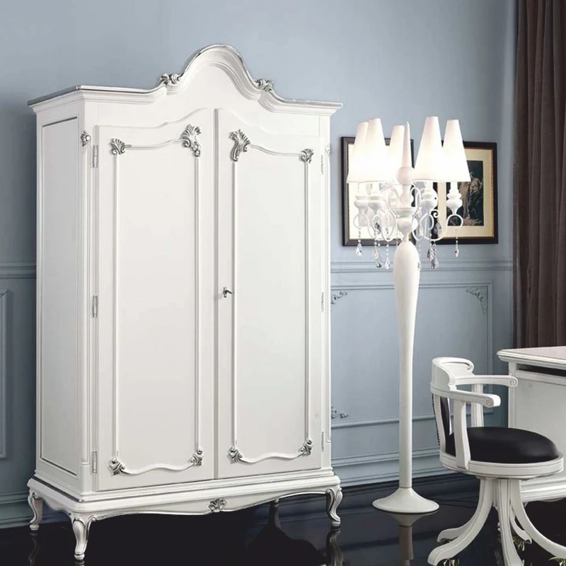 Casa Padrino Luxus Barock Schlafzimmer Schrank Weiß / Silber - Made in Italy