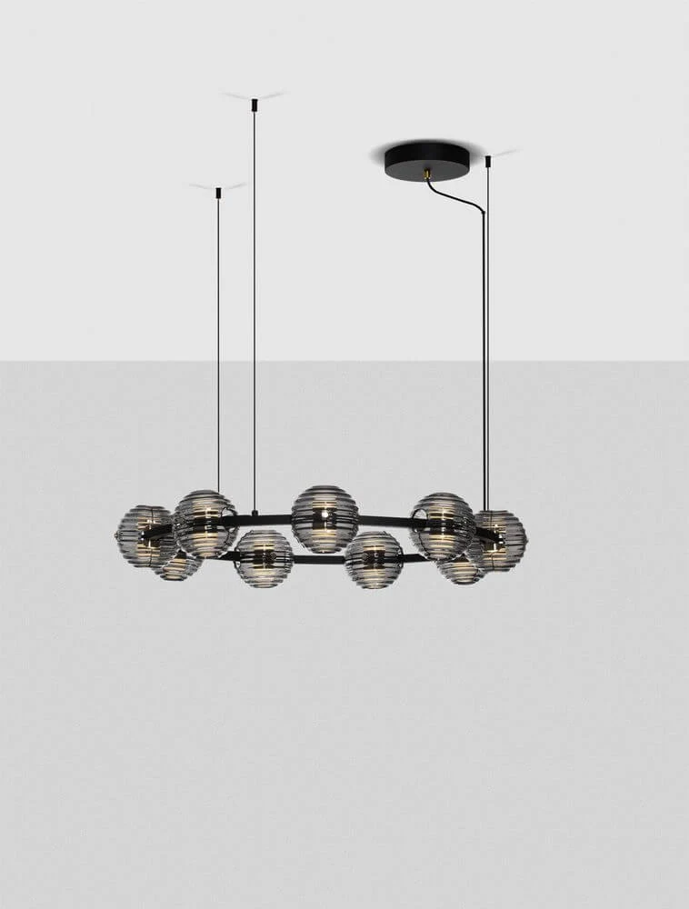 Las LED Pendelleuchte 9-flammig Ø 91cm 3000K Schwarz, Gold
