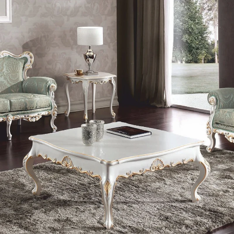 Casa Padrino Luxus Barock Couchtisch Weiß / Gold 104 cm - Made in Italy
