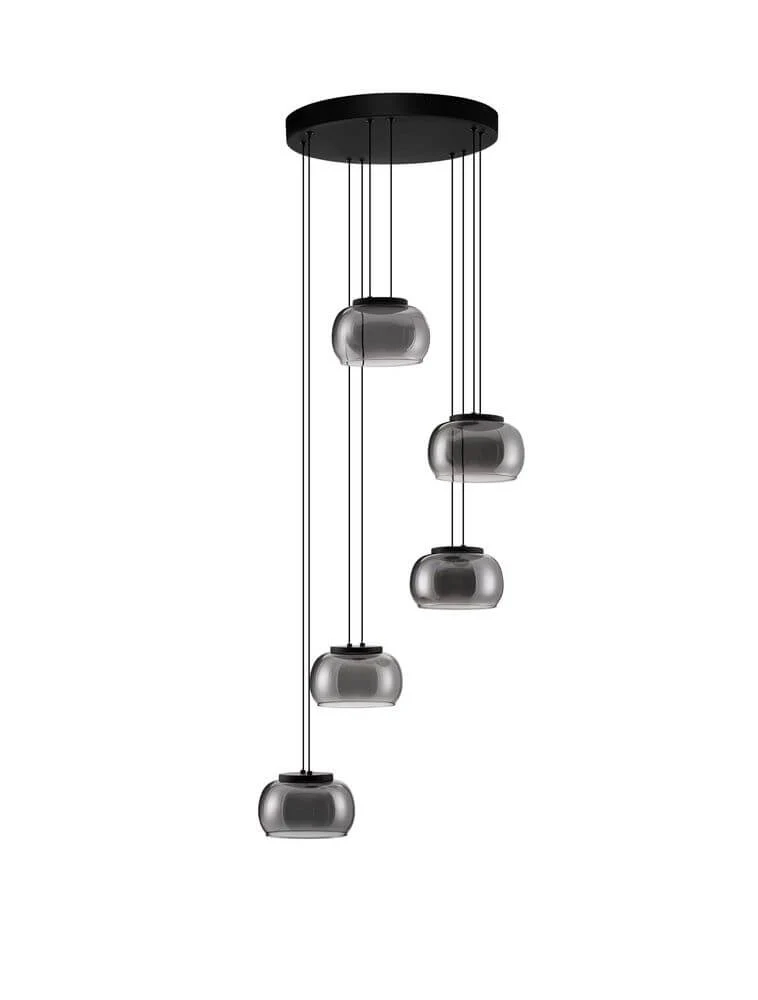 Bios Pendelleuchte 5-flammig Ø 52cm 3000K Schwarz, Rauch
