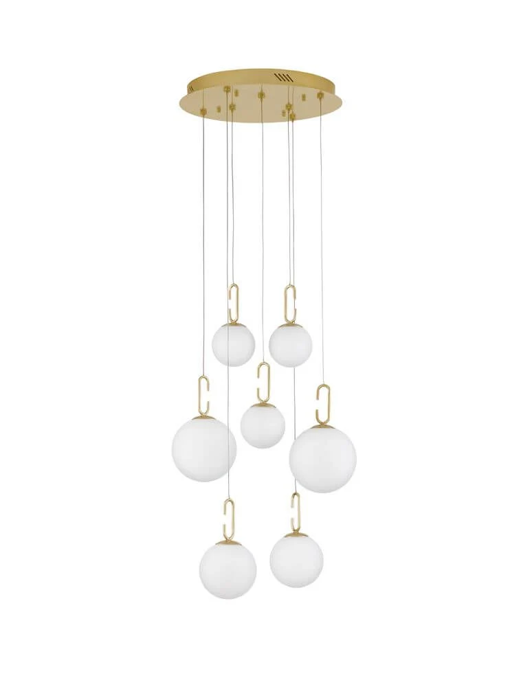 Hook LED Pendelleuchte 7-flammig Ø 56,6cm 3000K Gold-Gebürstet, Weiß