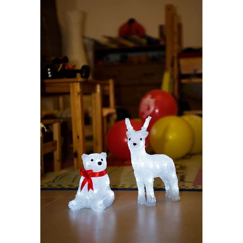 LED Acryl Eisbär mit roter Schleife 16 Kaltweiße Dioden