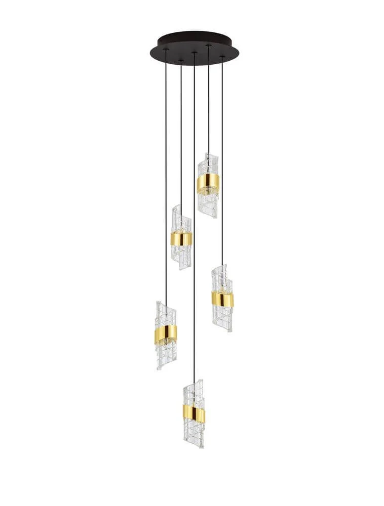 Seneca LED Pendelleuchte 5-flammig Ø 30cm 3000K Schwarz, Gold