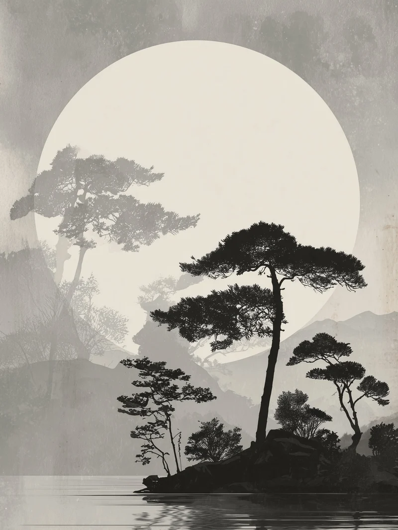 Kiefern vor Vollmond Poster