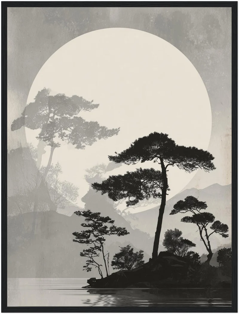 Kiefern vor Vollmond Poster