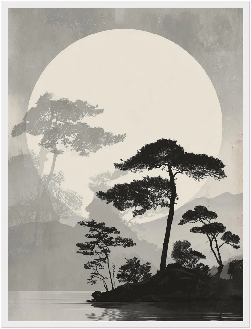 Kiefern vor Vollmond Poster