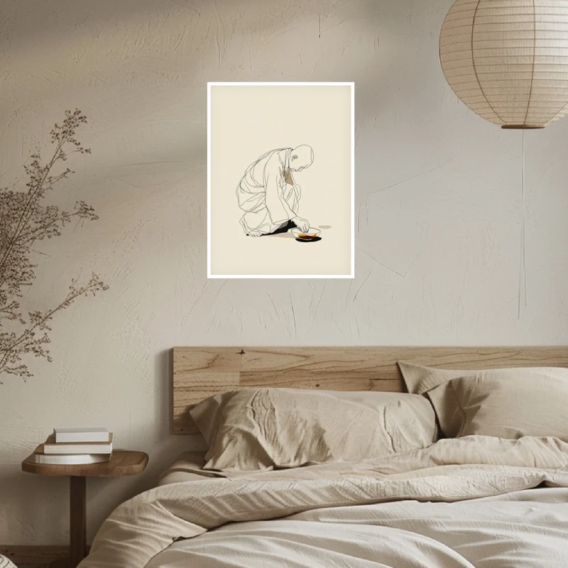 Kniender Mönch mit Schüssel Poster