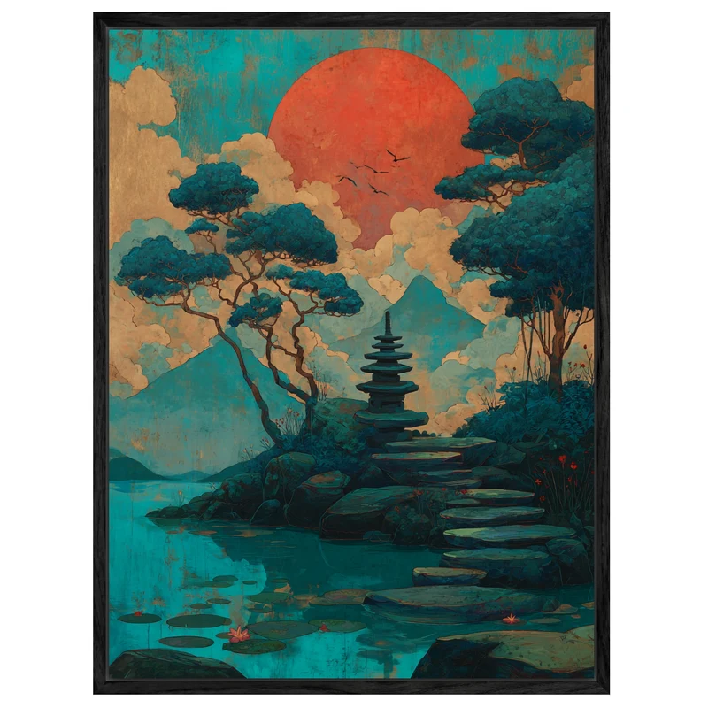 Pagode am See Leinwandbild