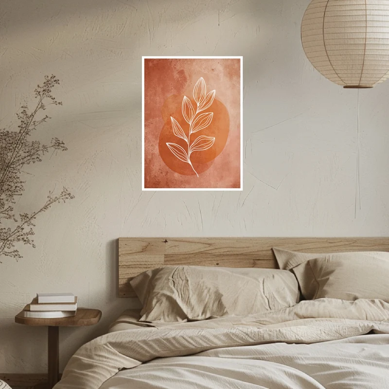 Weißer Blattzweig auf Terrakotta Poster