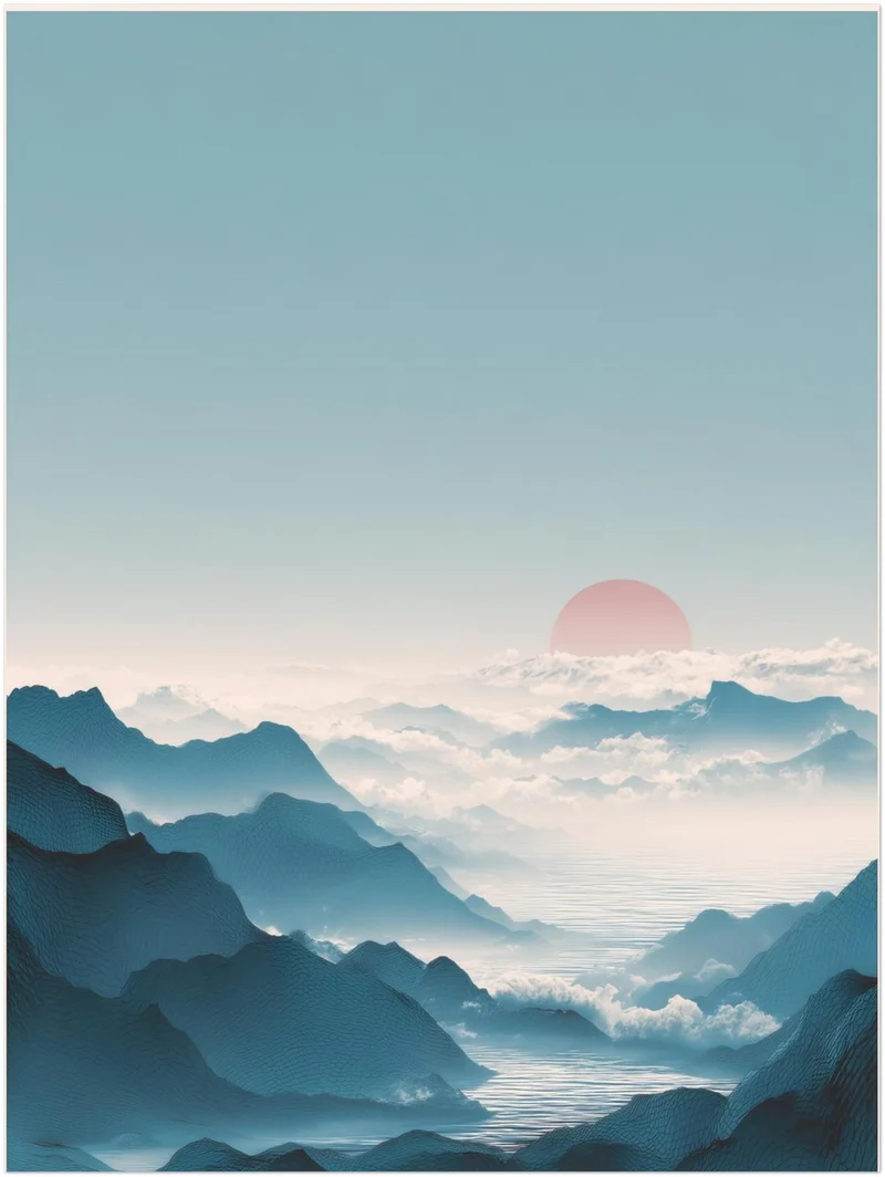 Berge mit roter Sonne Leinwandbild
