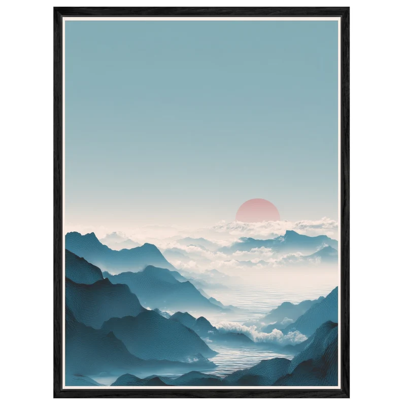 Berge mit roter Sonne Leinwandbild