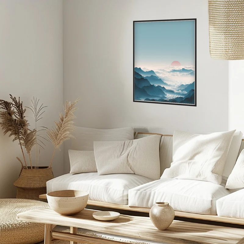 Berge mit roter Sonne Poster