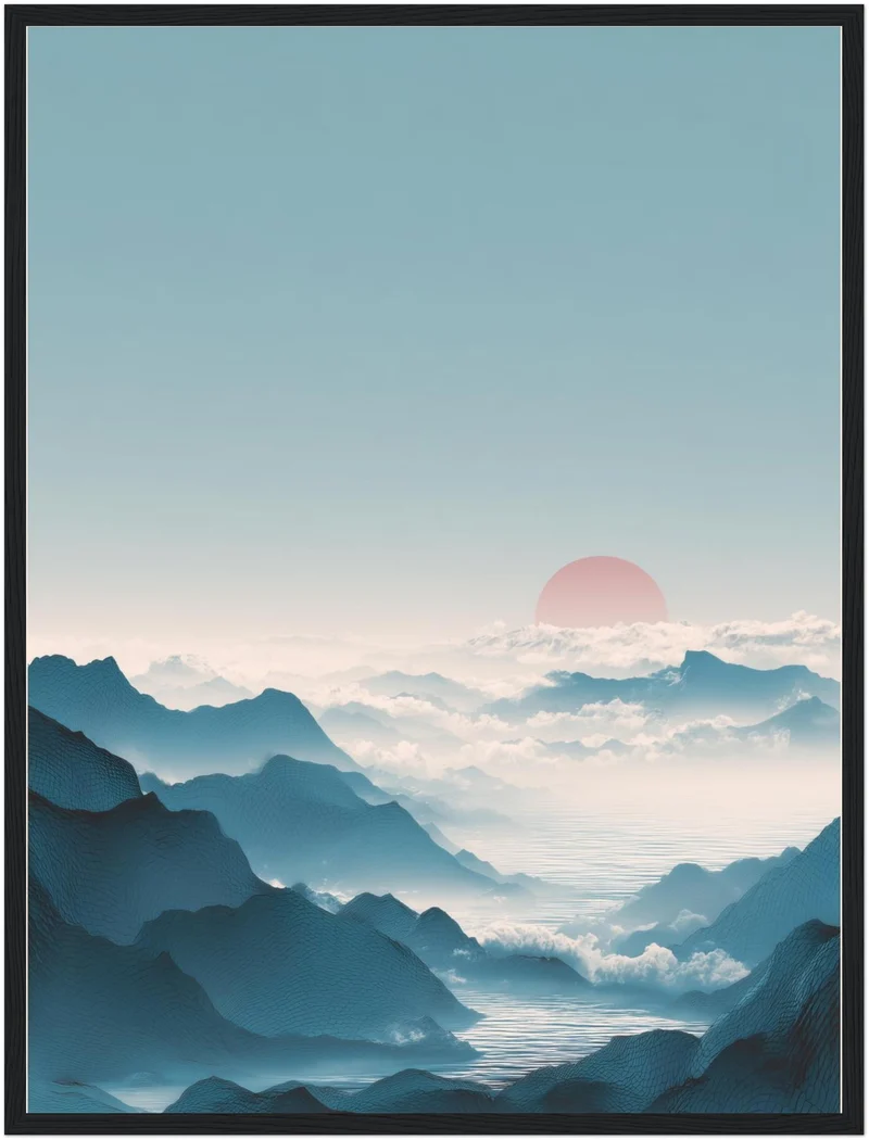 Berge mit roter Sonne Poster