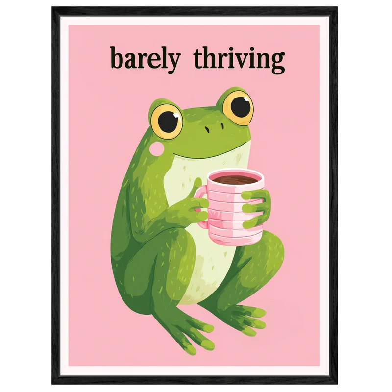 Frosch mit pinker Kaffeetasse Leinwandbild