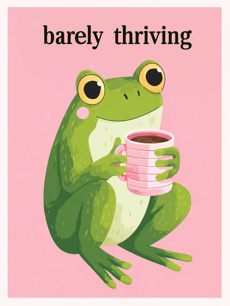Frosch mit pinker Kaffeetasse Poster