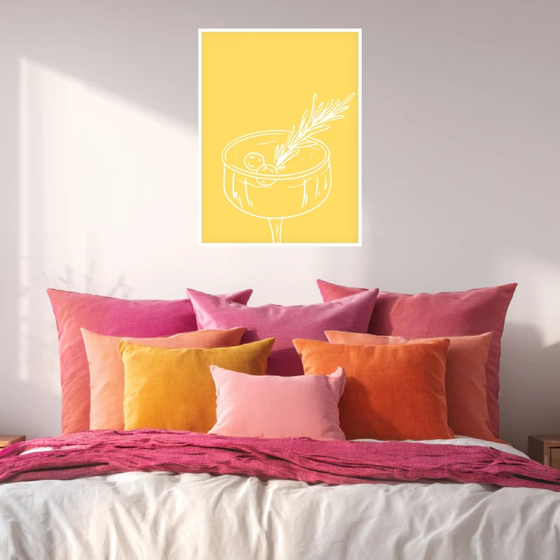 Cocktailglas mit Zweig gelb Poster