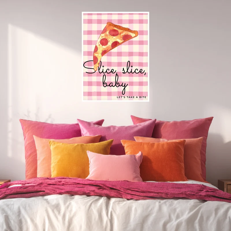 Pizzastück rosa Karo Poster