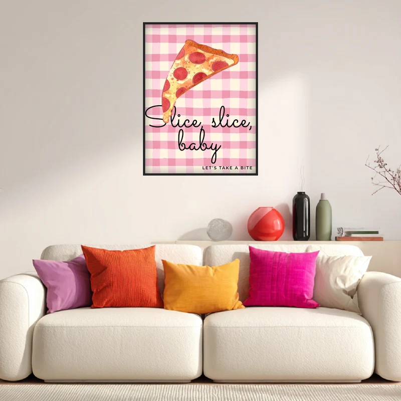 Pizzastück rosa Karo Poster