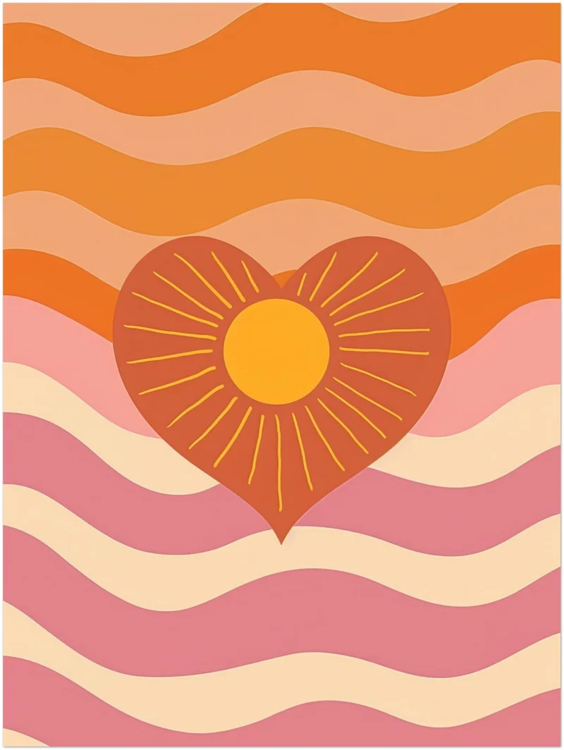 Herz mit Sonne und Wellen Leinwandbild