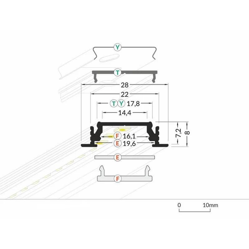 Einbauprofil flach 200cm Alu-eloxiert ohne Abdeckung für LED-Strips