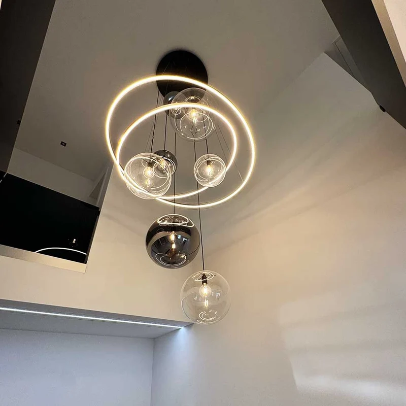 s.luce Galaxy XXL LED Galerielampe 8-flammig Ringleuchte Glaskugeln