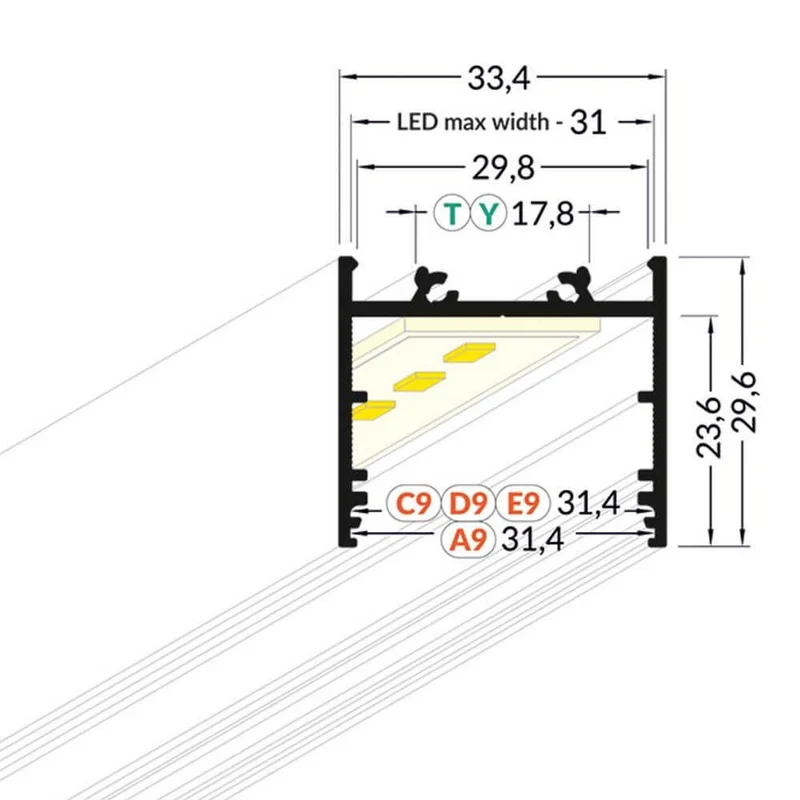 XXL Aufbauprofil 200cm Schwarz ohne Abdeckung für LED-Strips