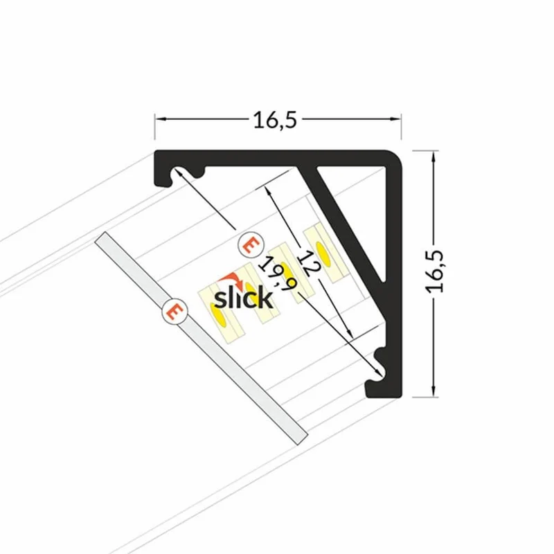 Aufbau-Eckprofil 30° & 60° 200cm Schwarz ohne Abdeckung