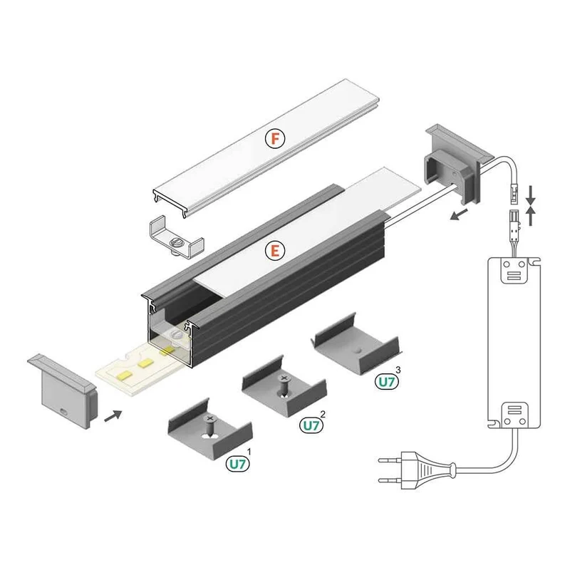 Einbauprofil tief 200cm Schwarz ohne Abdeckung für LED-Strips