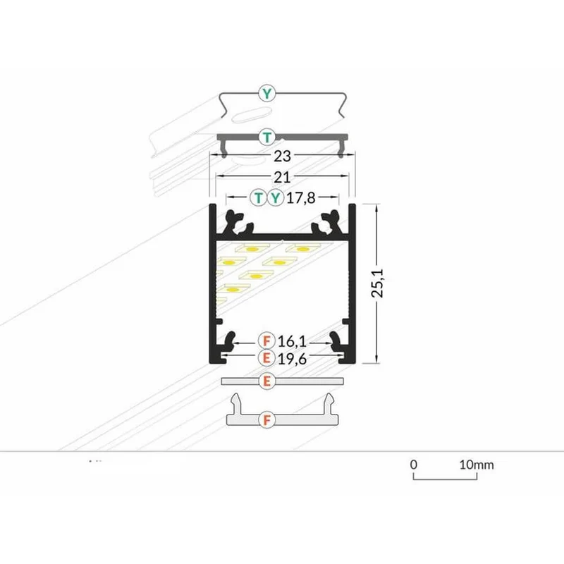 Aufbauprofil tief 200cm Schwarz ohne Abdeckung für LED-Strips