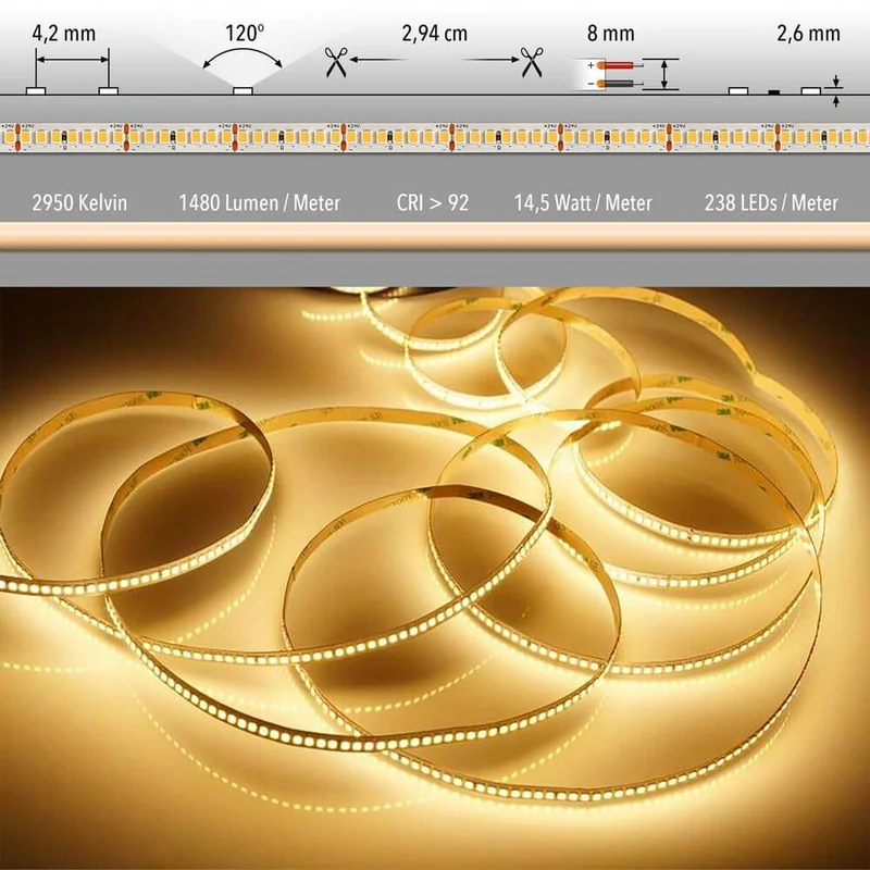 5m LED-Strip 14,5 W/m Warmweiß / 238 LEDs