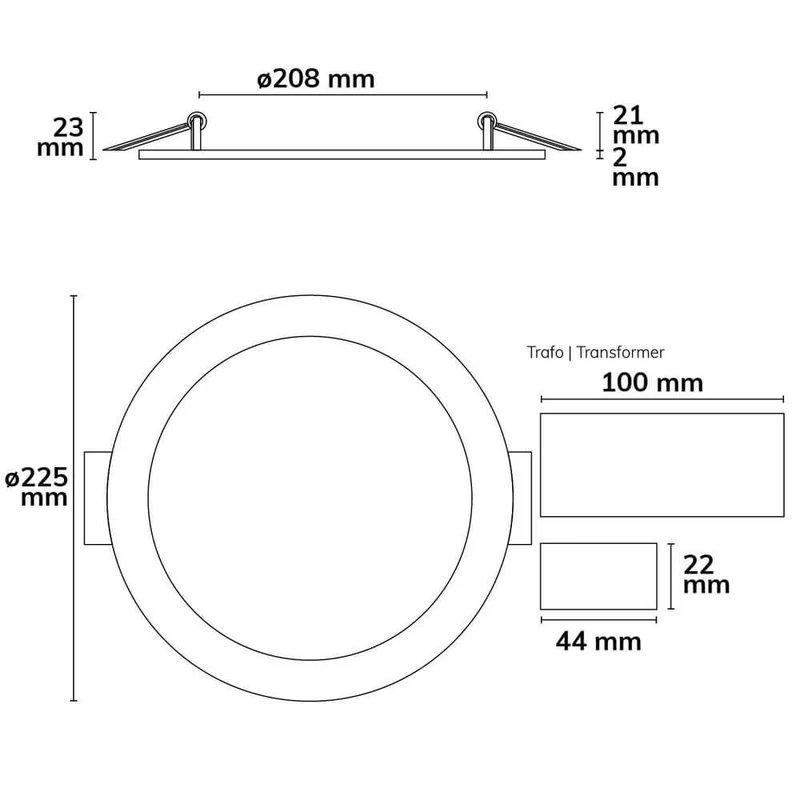 LED Einbaupanel Ø 22,5cm flach rund weiß Dimmbar 18W Warmweiß