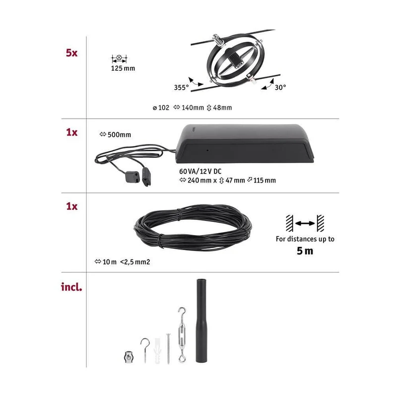 CorDuo Seilsystem Cardan Basis-Set Schwarz-Matt, Chrom