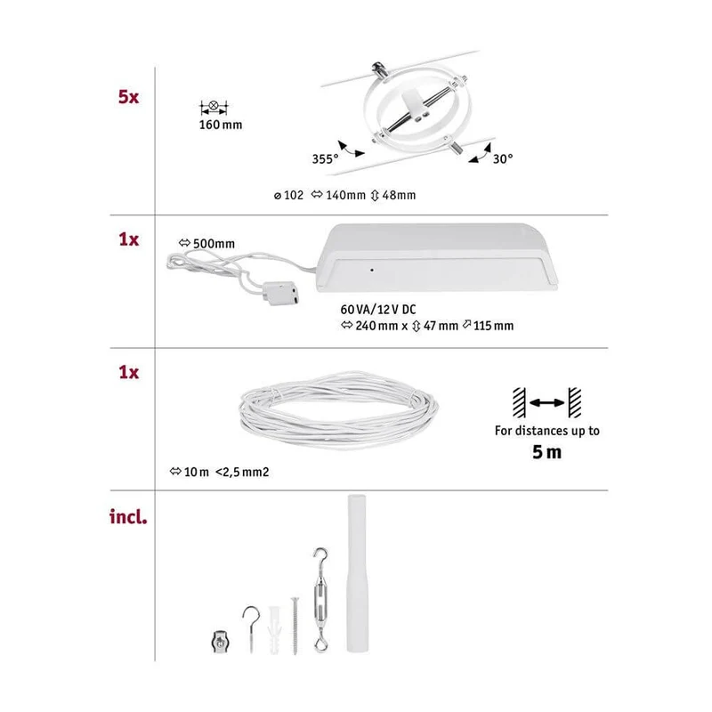 CorDuo Seilsystem Cardan Basis-Set Weiß-Matt, Chrom