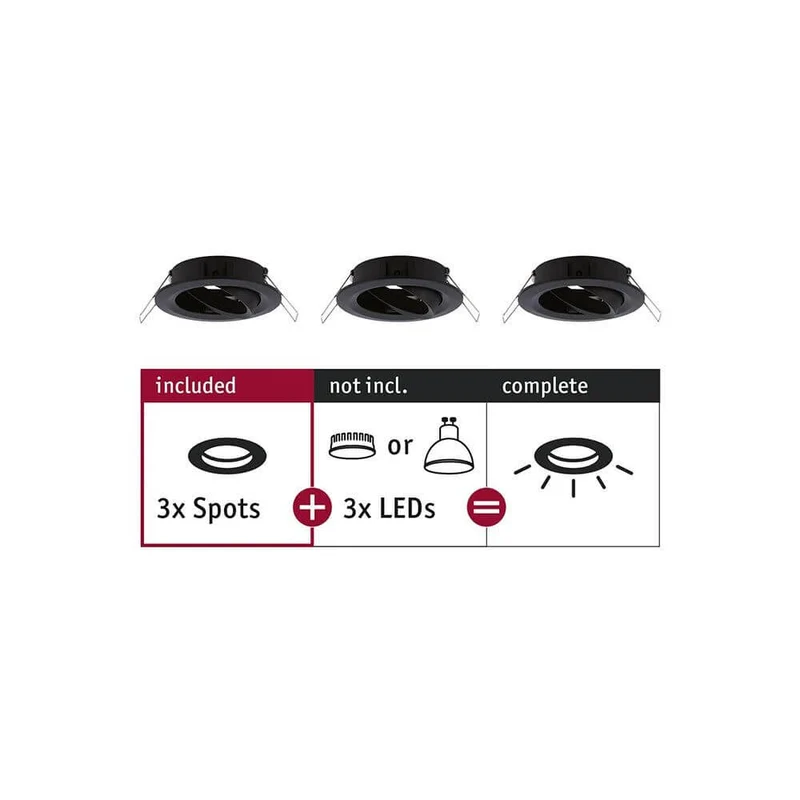 Einbauleuchte Choose 3er-Basis-Set schwenkbar 50° Schwarz-Matt