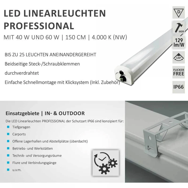 LED Power Linienleuchte 150cm Wannenleuchte 7500lm IP66 Neutralweiß