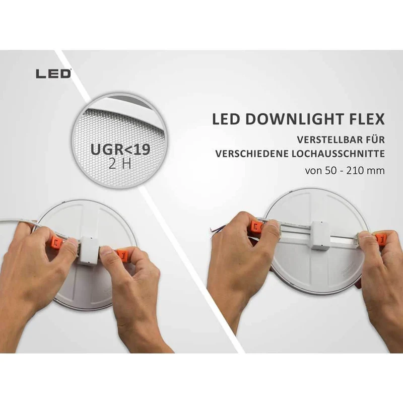 Einbau LED-Panel Ø 23cm Flex 23W Ausschnitt 5-21cm Warmweiß