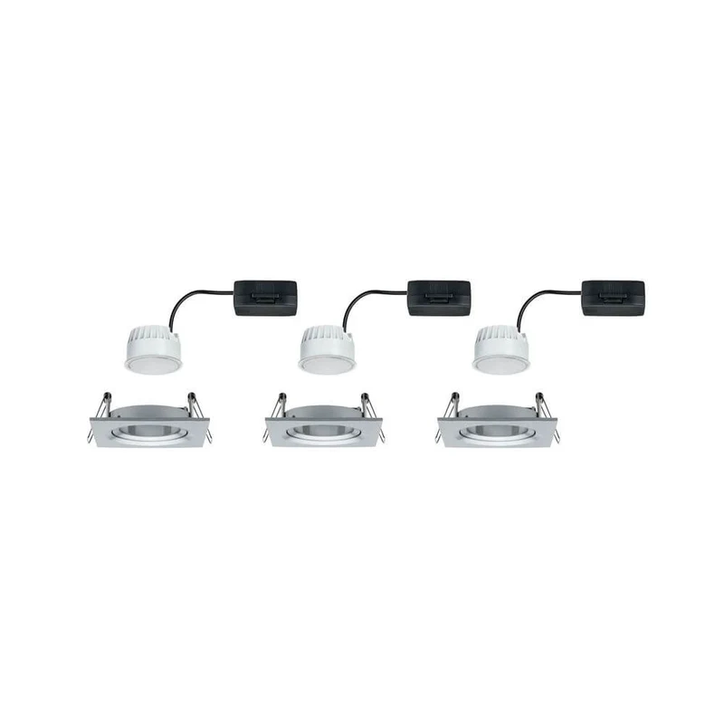 3er-Set LED Einbauleuchte Nova eckig Alu-Gedreht