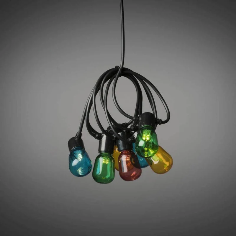 LED Biergartenkette bunt 20 bunte Birnen 40 Warmweiße Dioden 6V IP44
