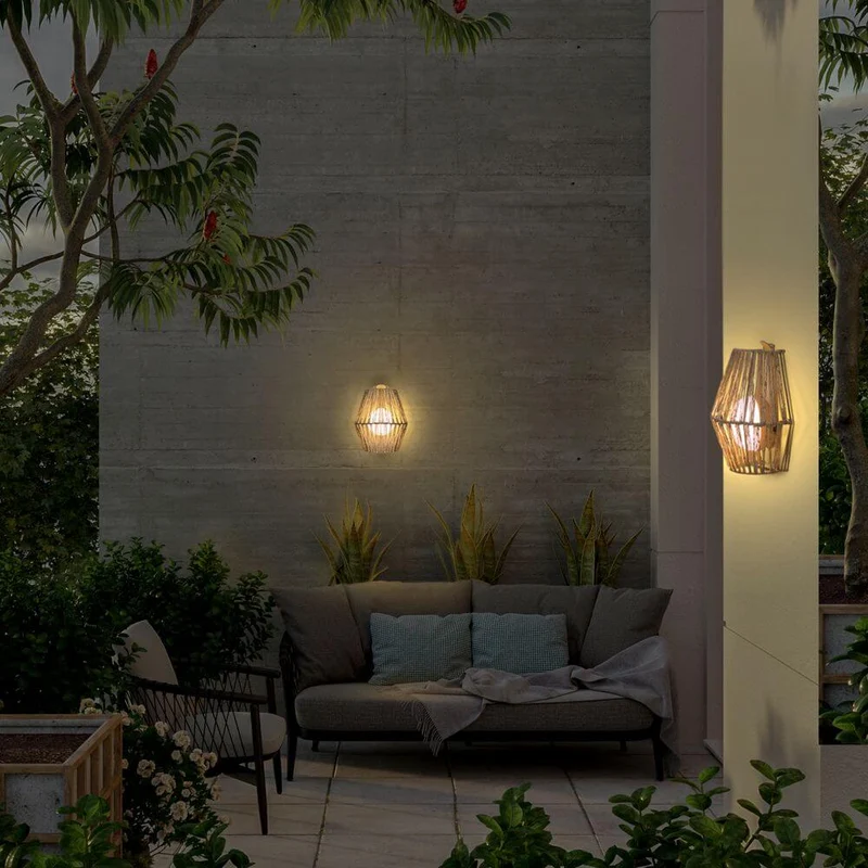 Sisine Boho-Style LED Seegras Akku-Außenwandlampe