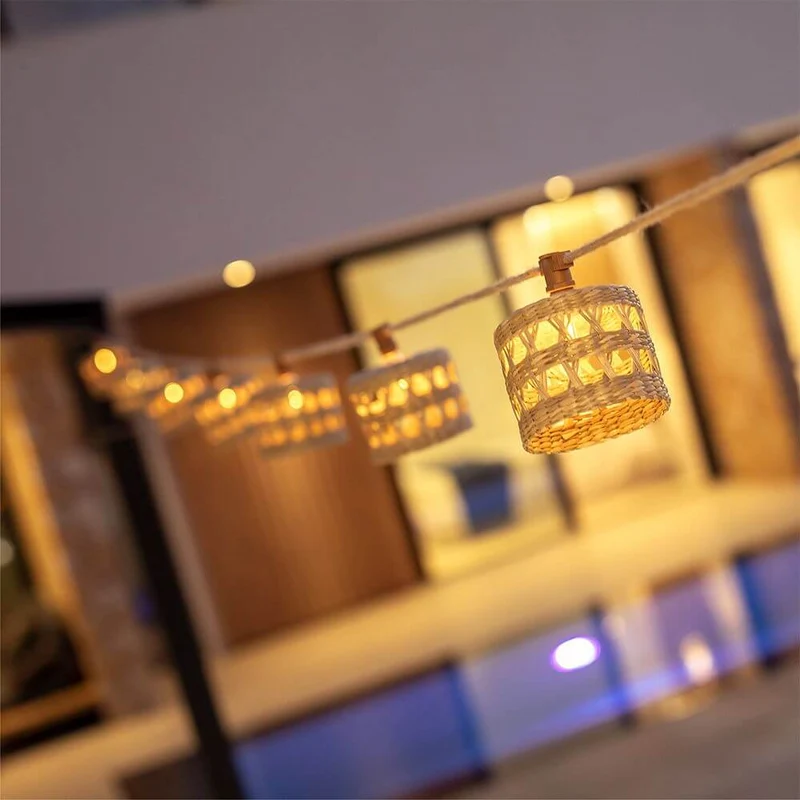 Alba Boho LED Jute Solar-Lichterkette 8m Laternenform