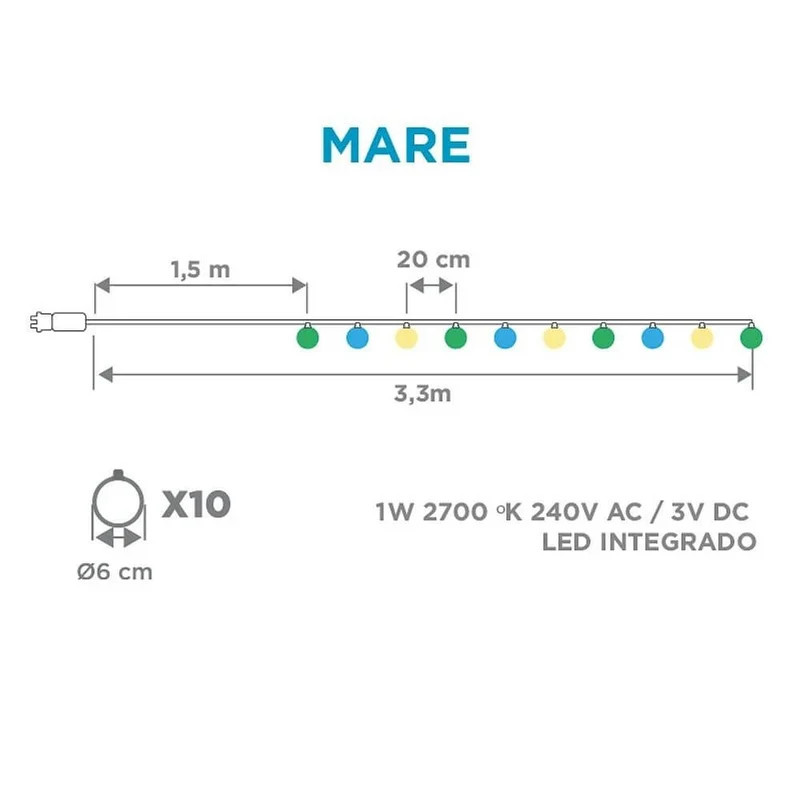 LED Girlande Mare mit 10 Kugeln IP44