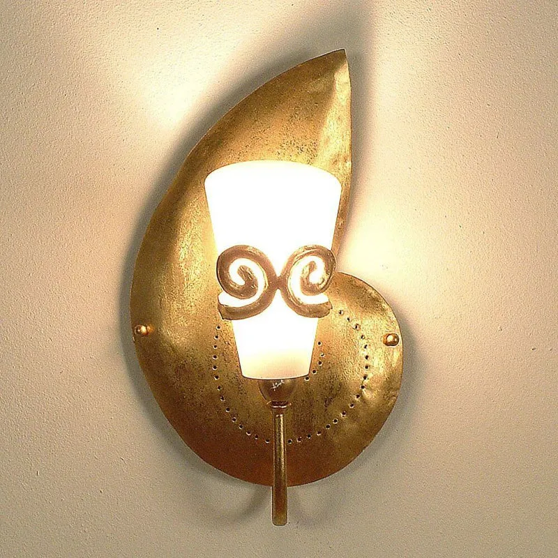 Wandleuchte Doppione Links Eisen-Glas Gold